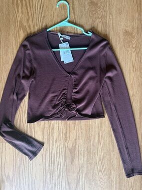 Mango espresso brown Long-Sleeve Ruched Front Crop Top